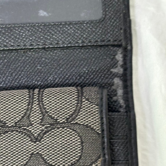 Coach Slim Wallet trifold Checkbook Black Signature Monogram - Picture 5 of 8